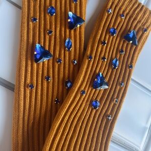 SORO SOCKS .. Gold with Blue Gemstones